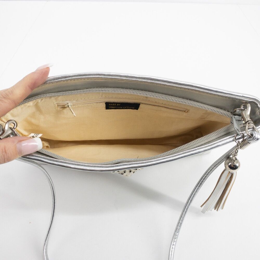 Warren Reed Bag Silver Lion Head Tassel Shoulder Bag Clutch Removable Strap - Picture 8 of 16